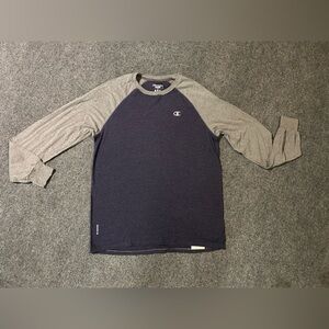 Champion Men's Long Sleeve Shirt - Navy and Gray Large